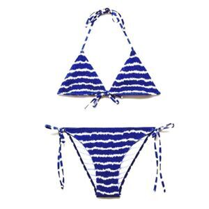 Lucky Brand Women's Blue & White Striped Textured 2 piece Bikini Set Size Large